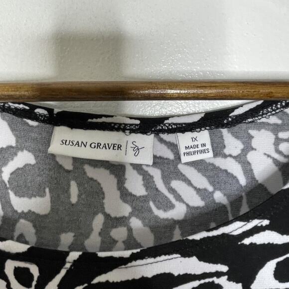 Susan Graver Dress Womens 1X Black White Animal Print Sleeveless Stretch Knit - Picture 3 of 7